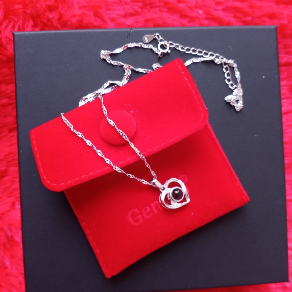 925 Sterling Silver Heart I Love You Necklace